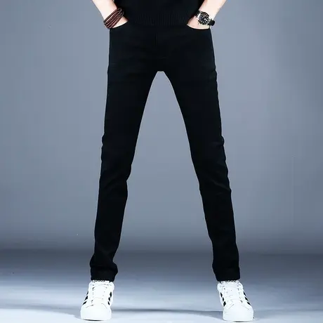 高端品牌黑色印花暗纹秋冬牛仔裤男款小脚修身弹力新款潮流裤子男商品大图