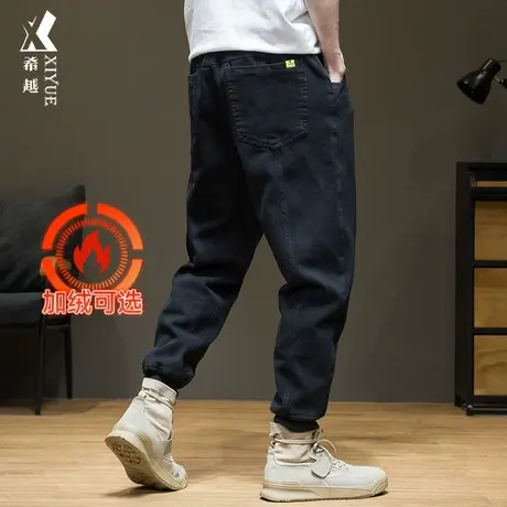 春秋加绒工装牛仔裤男秋季新款老爹裤男士宽松大码休闲束脚九分裤商品大图