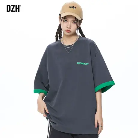 男士300g重磅t恤男夏季宽松假两件灰色短袖潮牌拼接休闲半袖体恤商品大图