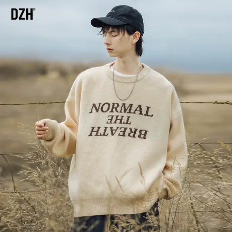 男士卡其色套头毛衣男秋冬高级感男装2023新款休闲圆领针织衫上衣商品大图