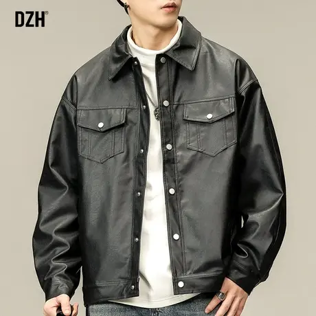 男士黑色皮衣外套男潮高级感春秋pu皮工装翻领夹克2023新款机车服商品大图