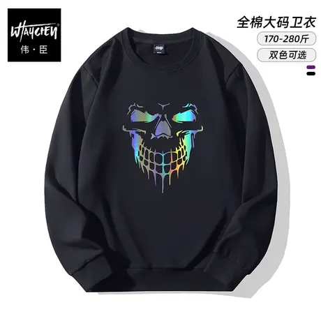 伟臣2022秋冬新品大码男士圆领卫衣胖子加肥加大宽松加绒套头上衣商品大图