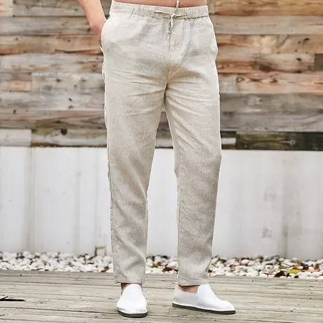 亚麻休闲裤男薄款夏季宽松裤子麻料男士棉麻长裤松紧腰男裤小脚潮图片