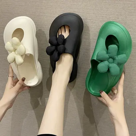 洞洞鞋女夏季外穿ins潮百搭网红可爱花朵防滑厚底包头沙滩凉拖鞋图片