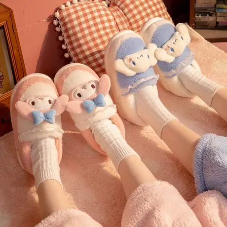 踩屎感棉拖鞋女冬季可爱卡通美乐蒂室内家居厚底毛绒保暖包跟棉鞋图片