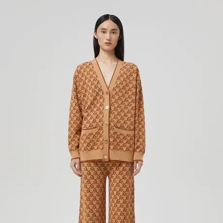 LANCY/朗姿秋季新款针织外套女黑色长袖高级通勤女装设计感奥莱商品大图