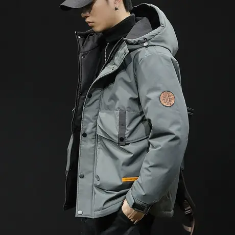 白鸭羽绒服男冬季连帽2023新款男装大码男士工装潮牌外套加肥加大商品大图