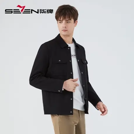 柒牌男装清仓工装翻领夹克男2022秋季时尚休闲中青年黑色外套茄克图片