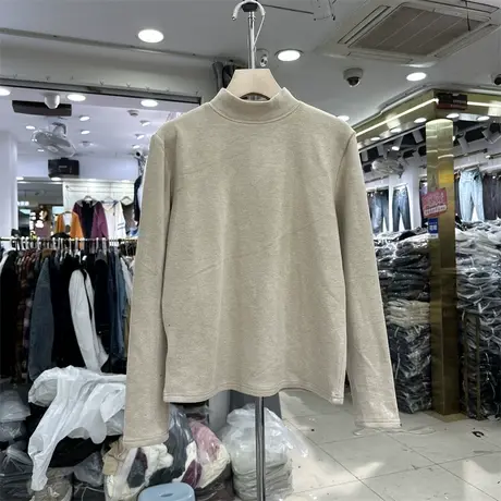 秋冬季新款韩版烟管领显瘦百搭加绒加厚长袖T恤打底衫女洋气上衣商品大图