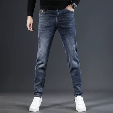 高端牛仔裤男款修身小脚裤2023新款深蓝色弹力百搭男士裤子秋冬款商品大图