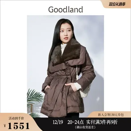 Goodland美地女装冬季通勤风水貂毛领白鹅绒羽绒服商品大图