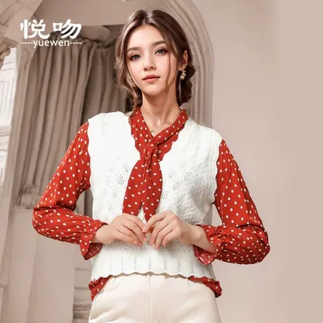 复古无袖毛衣V领背心马甲上衣女外穿2024春秋季针织坎肩毛线马夹商品大图