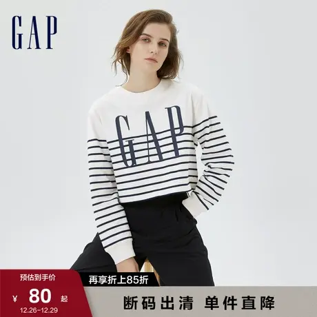 【断码优惠】Gap女装秋季款LOGO条纹长袖T恤598228辣妹风廓形上衣商品大图