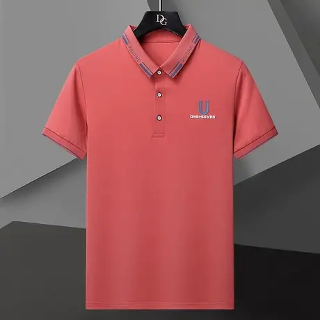 夏季潮流纯色衬衫领POLO衫2023新款有带领短袖T恤男翻领半袖衣服商品大图