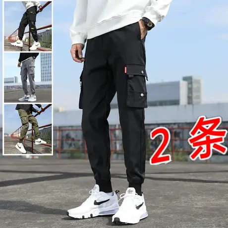 2021新款男士工装裤束脚潮牌黑色裤子韩版潮流瘦腿休闲裤小脚裤潮商品大图