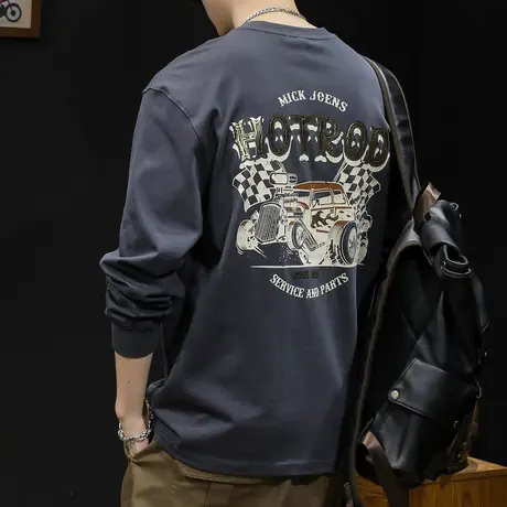 纯棉长袖t恤男春季2024新款潮牌大码男士内搭打底重磅拼接春秋款商品大图