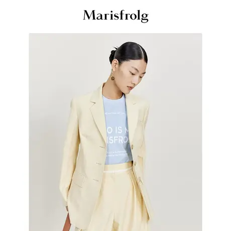 【无压力系列】玛丝菲尔时尚气质平驳领柔和黄色系廓形西装外套女商品大图