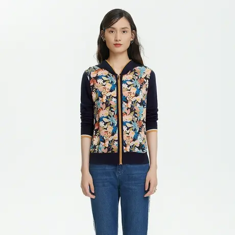 LANCY/朗姿女装22春夏连帽印花针织开衫外套女商场同款专柜正品图片
