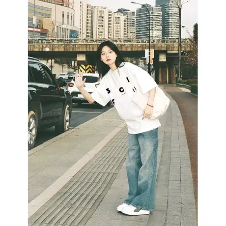 纯棉重磅设计感短袖t恤女夏季新款小众潮牌美式复古宽松半袖上衣商品大图