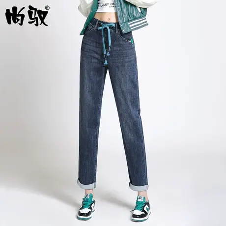 蓝色弹力牛仔垮裤修身显瘦老爹裤2022年秋季新款牛仔裤女宽松裤子图片