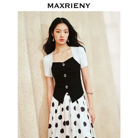 MAXRIENY宫廷复古感假两件黑白撞色套头针织衫24春款修身显瘦上衣图片