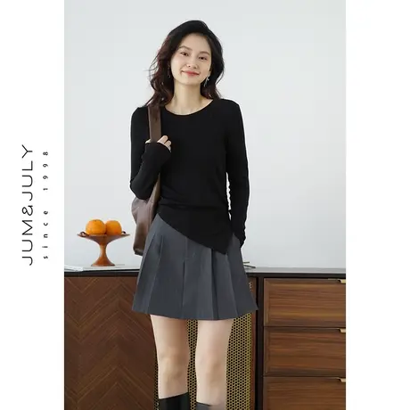 嘉茱莉2024春季新款不规则斜切下摆上衣女小众内搭T恤长袖打底衫商品大图