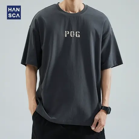 hansca 220g重磅美式字母印花短袖T恤男夏季纯棉宽松休闲半袖上衣商品大图