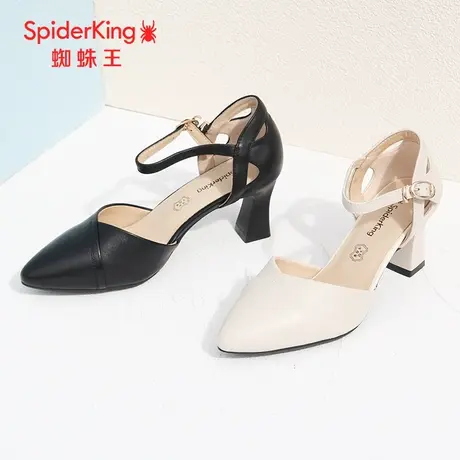 SPIDER KING/蜘蛛王凉鞋女真皮2023夏商场新款包头凉鞋粗高跟软底商品大图