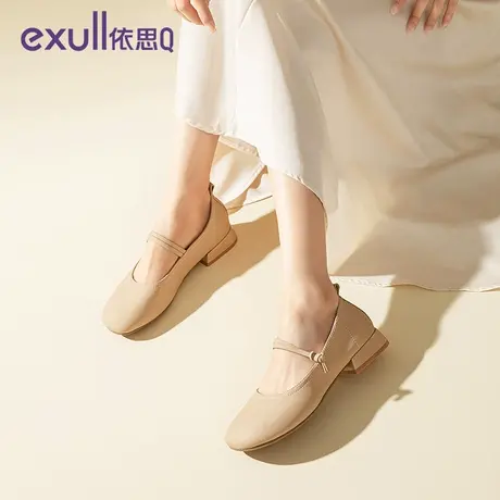 依思q玛丽珍女鞋2024春季新款一字带粗跟单鞋复古气质配裙子温柔商品大图