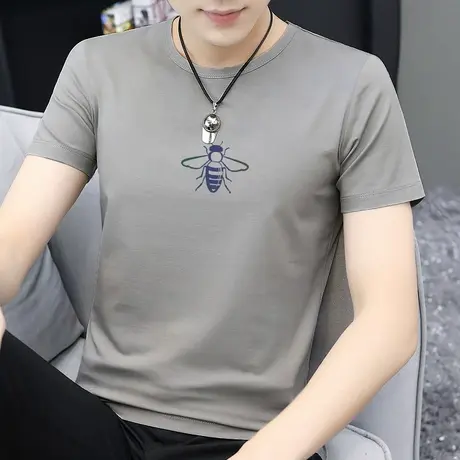 莫代尔t恤男士短袖冰丝速干凉感夏季潮流印花半袖圆领上衣服体恤商品大图