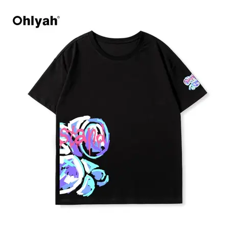 Ohlyah短袖t恤少女春夏2023新款学生宽松卡通情侣纯棉体恤上衣图片