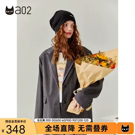 【轻途】a02原创设计西服女2023秋新品撞色绣花西装宽松休闲外套商品大图