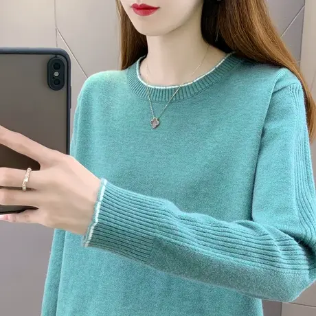 圆领简约百搭纯色针织长袖宽松毛衣2023秋季新款外套上衣爆款百搭商品大图