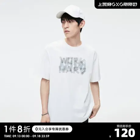GXG奥莱23年夏新品创意字母印花图案设计多色休闲情侣T恤男短袖商品大图