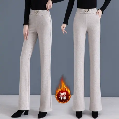 羊毛呢喇叭裤女冬季加厚修身高腰女裤2023新款咖色直筒显瘦微喇裤图片