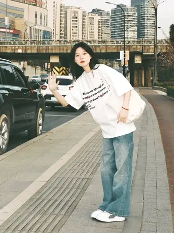 纯棉重磅白色短袖t恤女小个子夏潮牌美式复古宽松设计感小众上衣商品大图