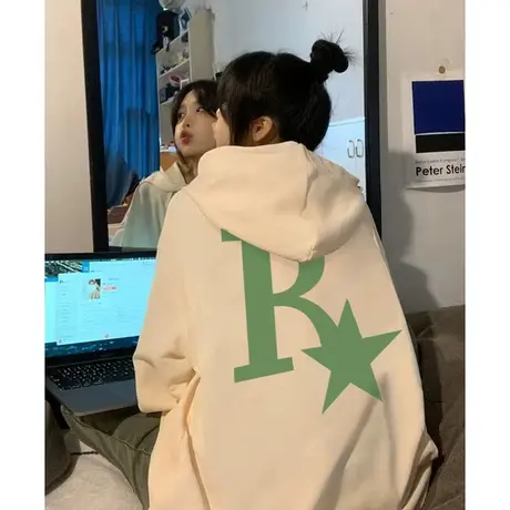 oversize潮牌连帽卫衣女小个子慵懒宽松秋冬加绒加厚chic港风外套商品大图