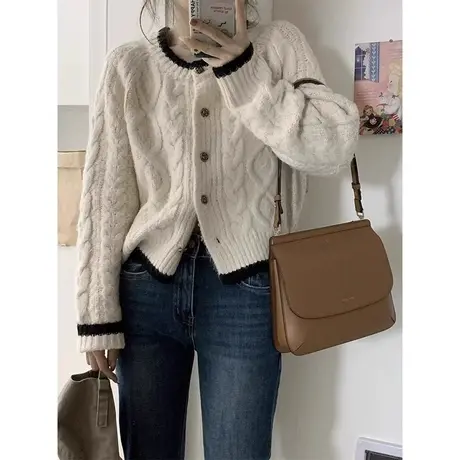 提花设计感毛衣女春秋冬季慵懒风外穿高级感软糯针织开衫上衣外套图片