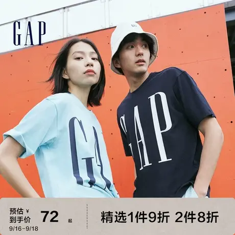 Gap男女装宽松重磅T恤LOGO水洗棉短袖839897夏季情侣装运动上衣图片