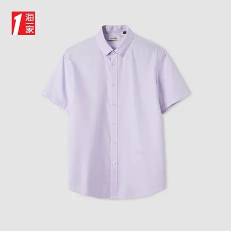 海一家商务休闲短衬2023夏季新款简约扣领尖领中年男士短袖衬衫商品大图