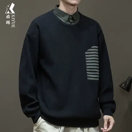 希越2023秋冬新款假两件衬衫领毛衣男大码针织衫男士polo衫上衣潮商品大图