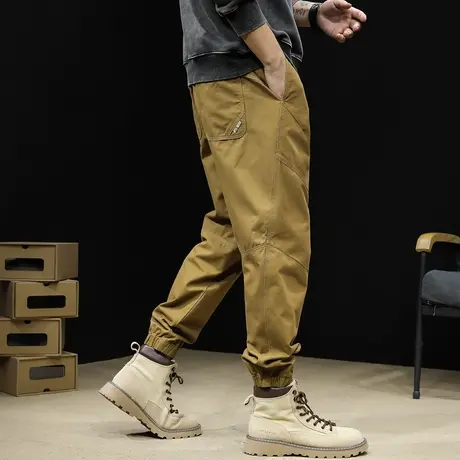 卡其工装裤男2023新款潮牌休闲束脚男裤大码秋款美式复古裤子秋季商品大图
