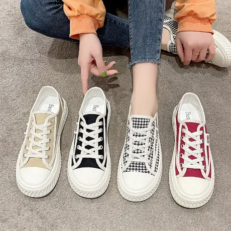 黑色帆布鞋女休闲鞋子透气女鞋百搭单鞋饼干鞋ins小白鞋女款板鞋商品大图