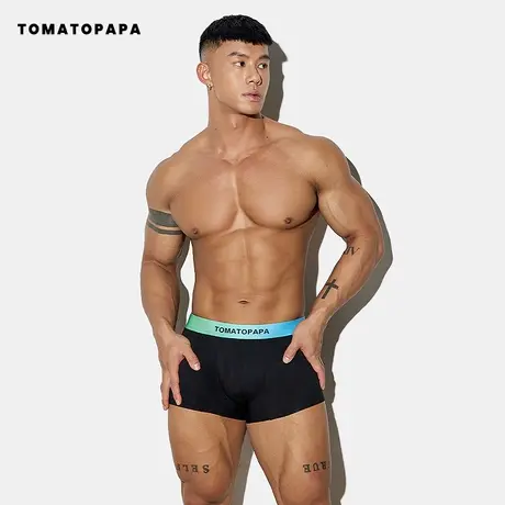 TOMATOPAPA莫代尔四角内裤运动风彩色渐变腰带平角短裤彩虹男裤衩商品大图