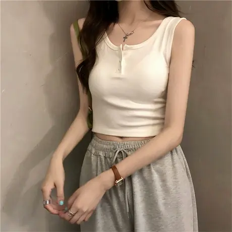 白色吊带背心女夏季西装内搭修身显瘦美背打底衫无袖t恤短款上衣商品大图