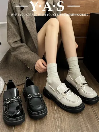 日系厚底小皮鞋女2024新款春季英伦复古法式玛丽珍黑色增高乐福鞋图片