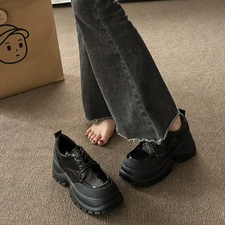厚底乐福鞋女秋季新款2024松糕单鞋英伦风ins爆款职业通勤小皮鞋图片