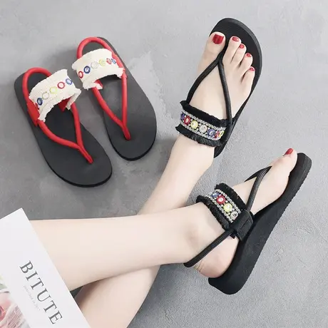 人字拖女夏时尚外穿平跟厚底凉拖鞋网红百搭两穿防滑海边沙滩鞋女商品大图