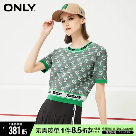 ONLY春秋潮流复古满印字母圆领短袖针织衫女|122324019商品大图