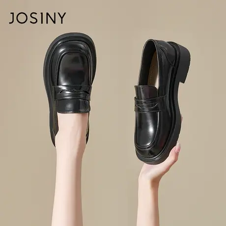Josiny乐福鞋女2023年新款春季英伦风休闲单鞋一脚蹬厚底jk小皮鞋商品大图